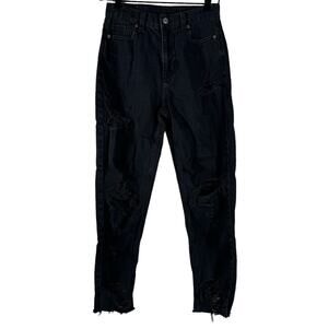 American Eagle Outfitters Womens Tapered Leg Jeans Black Stretch Distressed 0